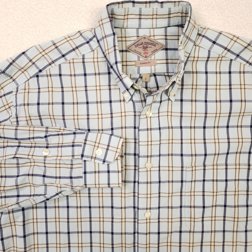 Bills Khakis Button Down Shirt Mens Large Blue Plaid Classic Fit Made in USA